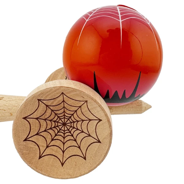 «kendama super sticky x original», rulment metalic, ața 62/65 cm, king size 7.5 x 6 x 18 cm, "păianjen" roșie 8