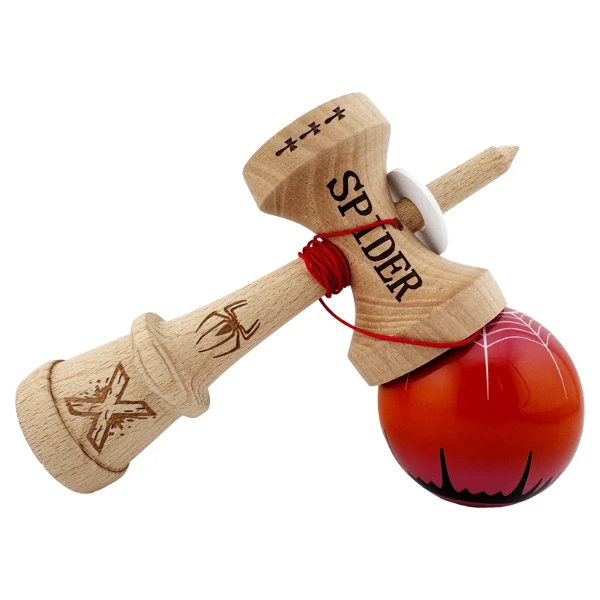 «kendama super sticky x original», rulment metalic, ața 62/65 cm, king size 7.5 x 6 x 18 cm, "păianjen" roșie 6