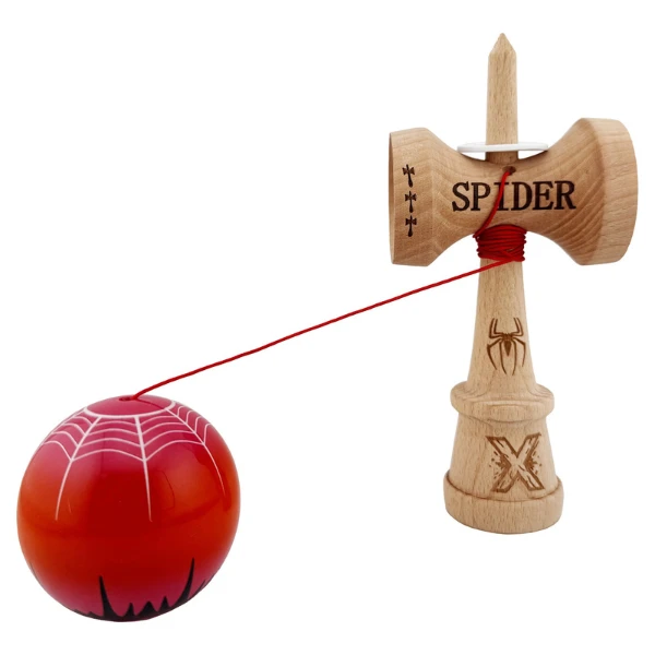 «kendama super sticky x original», rulment metalic, ața 62/65 cm, king size 7.5 x 6 x 18 cm, "păianjen" roșie 9