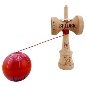 «kendama super sticky x original», rulment metalic, ața 62/65 cm, king size 7.5 x 6 x 18 cm, "păianjen" roșie Thumbnail 9