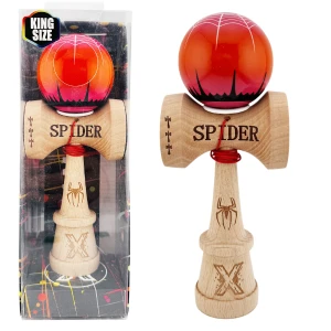 «kendama super sticky x original», rulment metalic, ața 62/65 cm, king size 7.5 x 6 x 18 cm, "păianjen" roșie