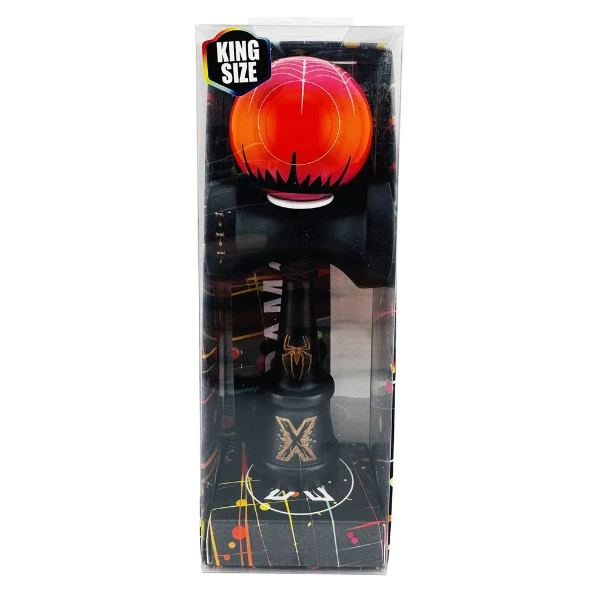 «kendama super sticky x original», rulment metalic, ața 62/65 cm, king size 7.5 x 6 x 18 cm, "păianjen" negru-roșu 3