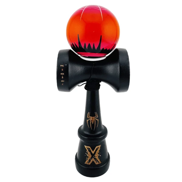 «kendama super sticky x original», rulment metalic, ața 62/65 cm, king size 7.5 x 6 x 18 cm, "păianjen" negru-roșu 2