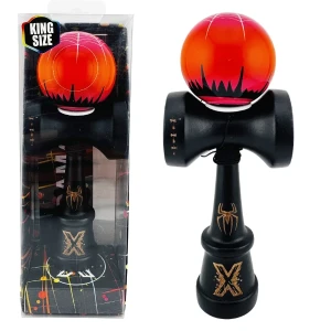 «kendama super sticky x original», rulment metalic, ața 62/65 cm, king size 7.5 x 6 x 18 cm, "păianjen" negru-roșu