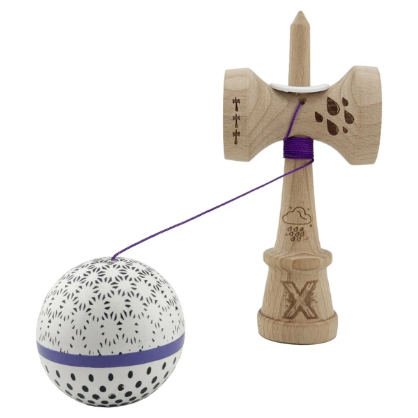 «kendama super sticky x original», rulment metalic, ața 62/65 cm, king size 7.5 x 6 x 18 cm, „picături de ploaie”, albă 6