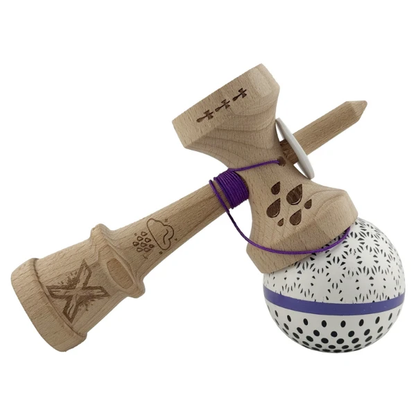 «kendama super sticky x original», rulment metalic, ața 62/65 cm, king size 7.5 x 6 x 18 cm, „picături de ploaie”, albă 7