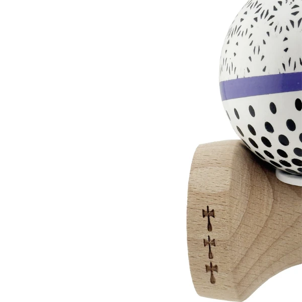 «kendama super sticky x original», rulment metalic, ața 62/65 cm, king size 7.5 x 6 x 18 cm, „picături de ploaie”, albă 9