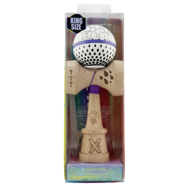 «kendama super sticky x original», rulment metalic, ața 62/65 cm, king size 7.5 x 6 x 18 cm, „picături de ploaie”, albă 3