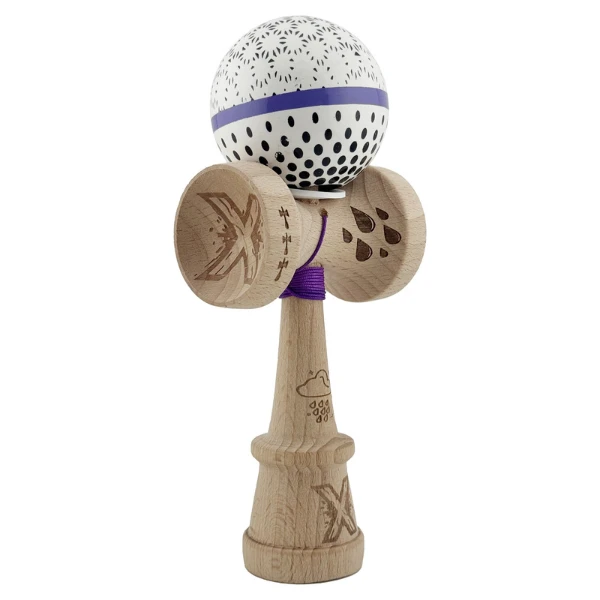 «kendama super sticky x original», rulment metalic, ața 62/65 cm, king size 7.5 x 6 x 18 cm, „picături de ploaie”, albă 4