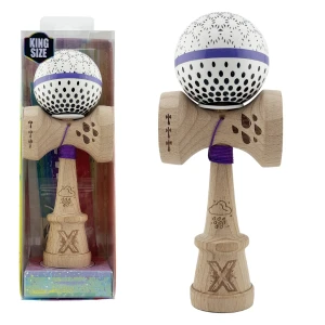«kendama super sticky x original», rulment metalic, ața 62/65 cm, king size 7.5 x 6 x 18 cm, „picături de ploaie”, albă Thumbnail 2
