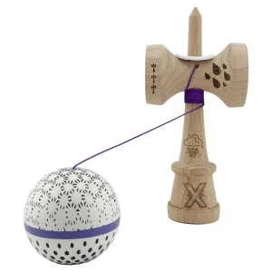 «kendama super sticky x original», rulment metalic, ața 62/65 cm, king size 7.5 x 6 x 18 cm, „picături de ploaie”, albă Thumbnail 6