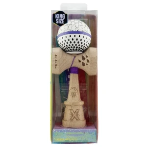 «kendama super sticky x original», rulment metalic, ața 62/65 cm, king size 7.5 x 6 x 18 cm, „picături de ploaie”, albă Thumbnail 3