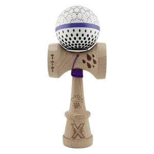 «kendama super sticky x original», rulment metalic, ața 62/65 cm, king size 7.5 x 6 x 18 cm, „picături de ploaie”, albă Thumbnail 2