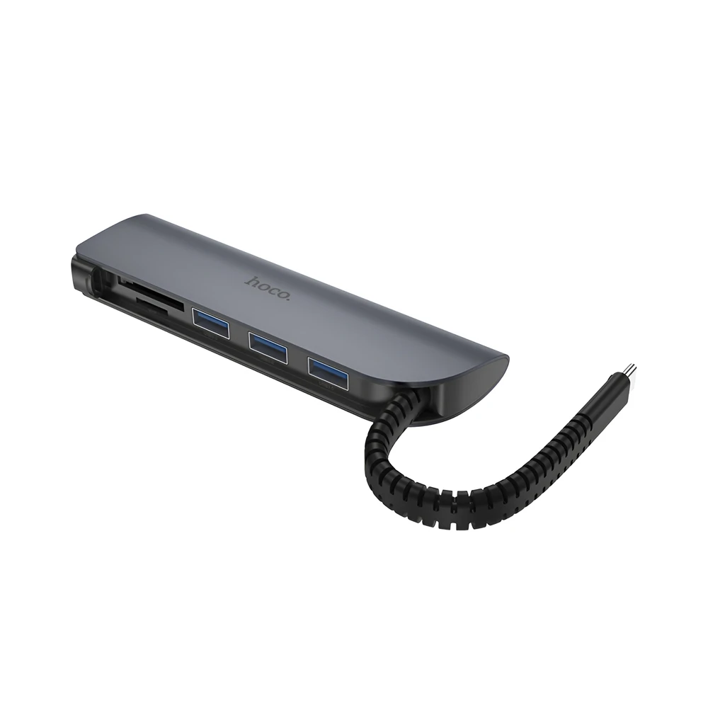 Hoco hub 5в1 type-c на 3*usb-a 3.0 + sd/tf, hb17 easy connect, черный 3