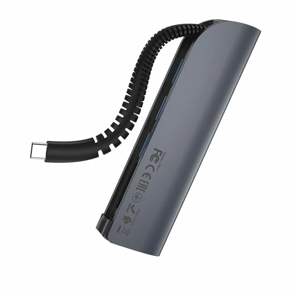 Hoco hub 5в1 type-c на 3*usb-a 3.0 + sd/tf, hb17 easy connect, черный 4