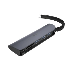 Hoco hub 5in1 type-c to 3*usb-a 3.0 + sd/ tf, hb17 easy connect, black