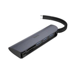 Hoco hub 5in1 type-c to 3*usb-a 3.0 + sd/ tf, hb17 easy connect, black