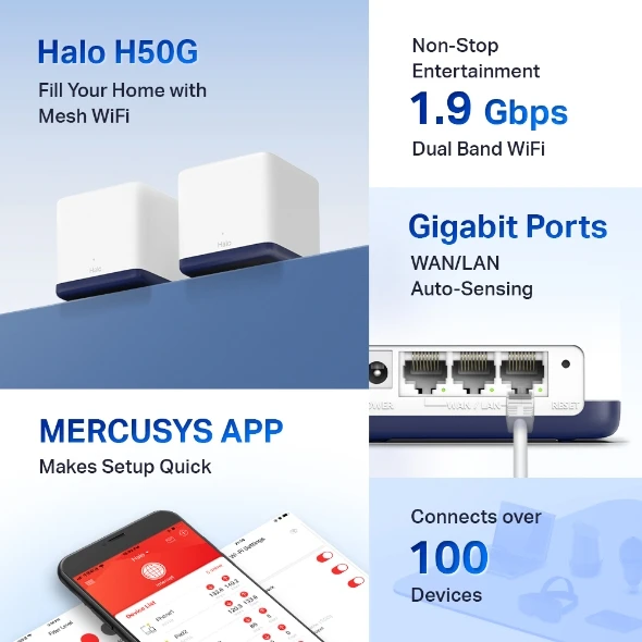Mercusys halo h50g(2-pack) ac1900 whole home mesh wi-fi system 2