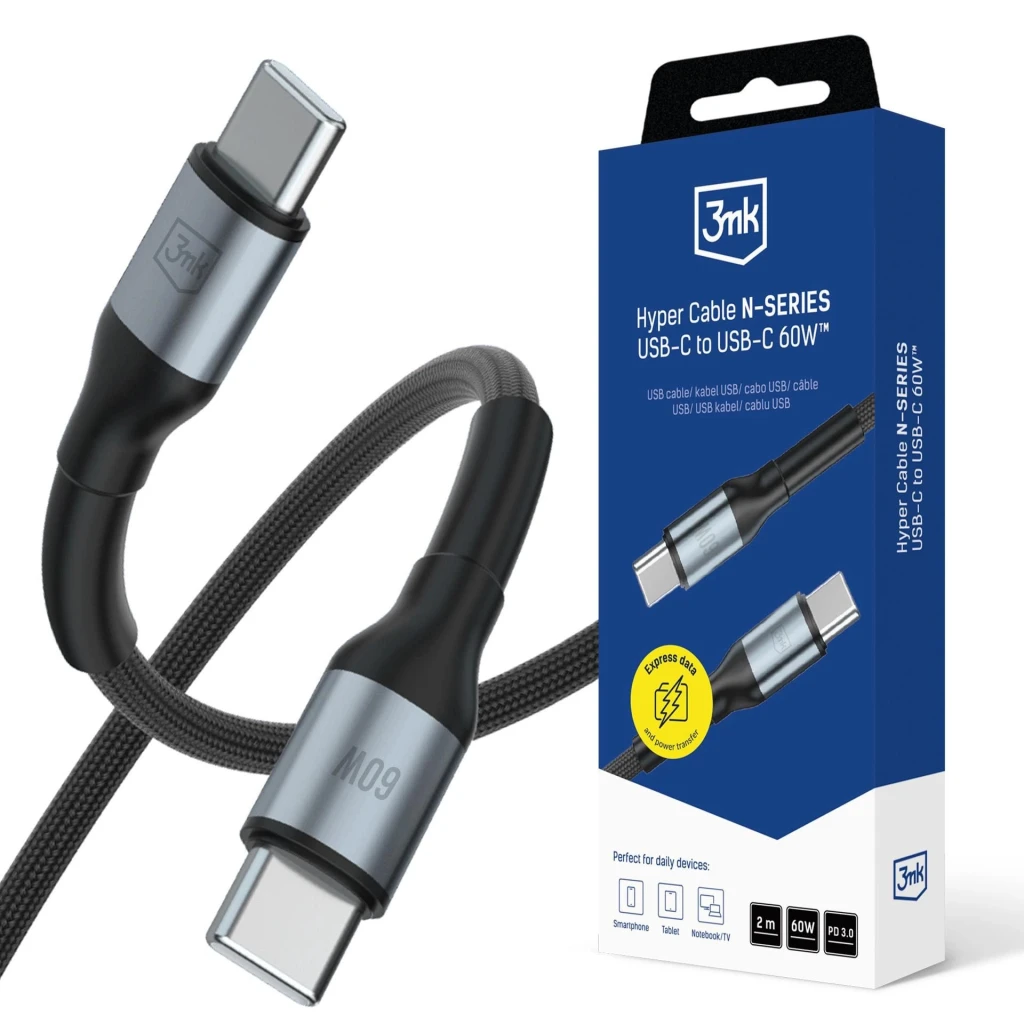 Cable type-c - type-c, 20v/3.0a/60w/pd3.0/qc3.0, 2.0m, 3mk n-series white 2