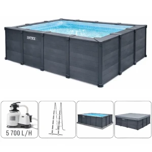Intex piscină graphite gray panel 400x300x124 cm, 10091l, cadru metalic