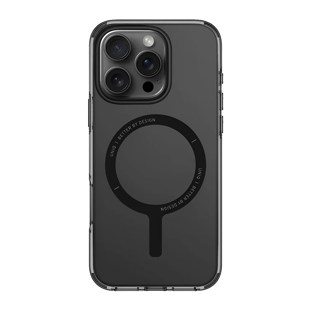 Uniq case for iphone 16 pro hybrid clario (eco) with magclick charging, smoke 2