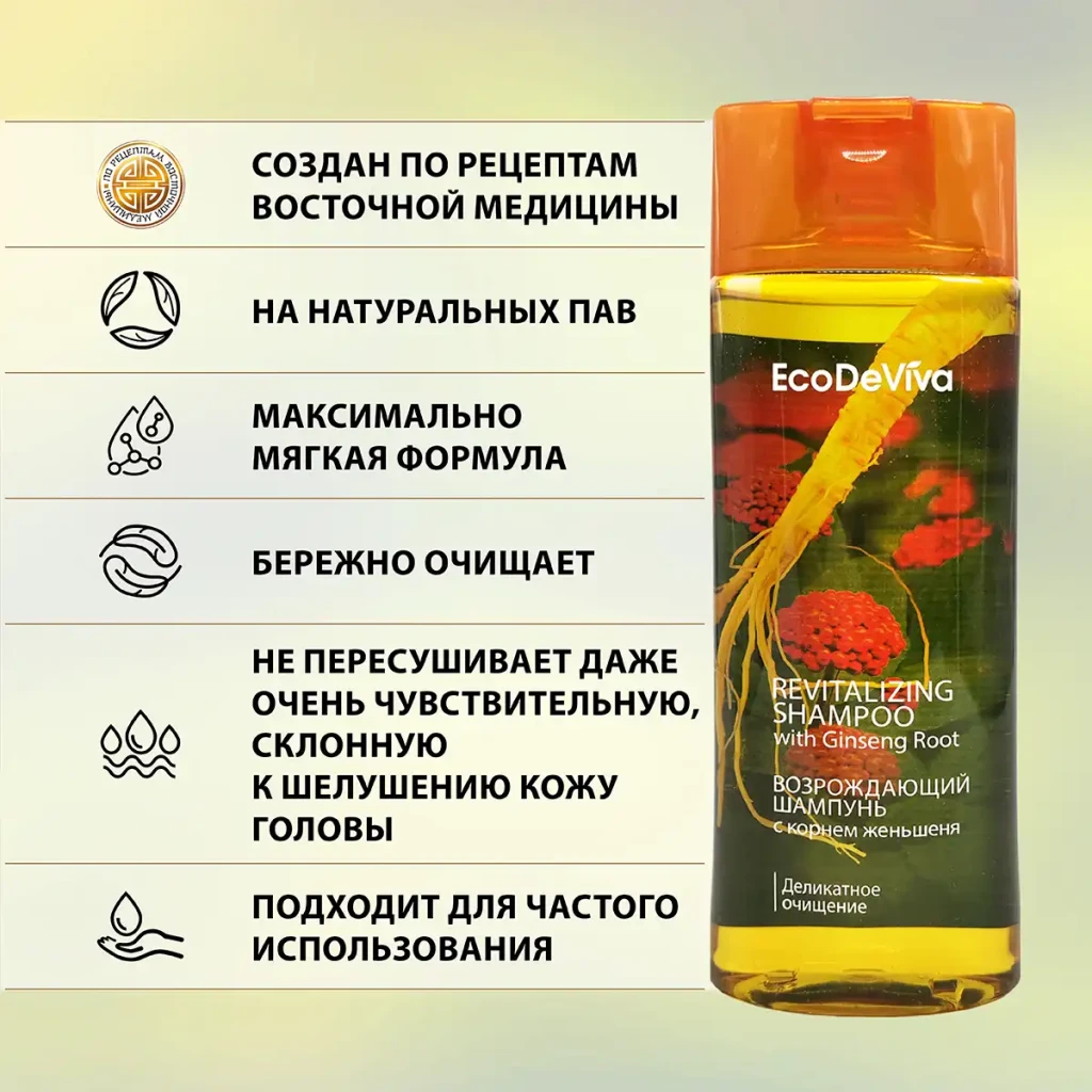 Шампунь возрождающий с корнем женьшеня, 200 мл 2