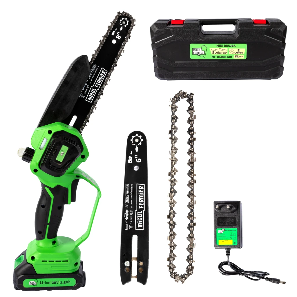 Аккумуляторная пила с двумя цепями и двумя шинами micul fermier 20v 2