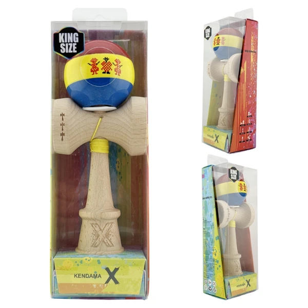 «kendama super sticky x original», profesională, rulment metalic, ața 62/65 cm, ultra aderent, king size 7.5 x 6 x 18 cm, stil romanesc 12