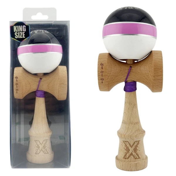 «kendama royal spike x original», profesională, rulment metalic, ața 55 cm, ultra aderent, 7 x 6 x 18 cm, negru-roz-alb 2