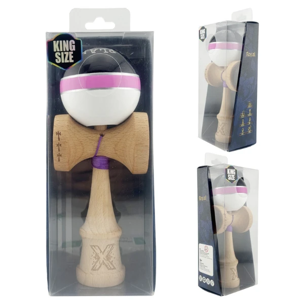 «kendama royal spike x original», profesională, rulment metalic, ața 55 cm, ultra aderent, 7 x 6 x 18 cm, negru-roz-alb 11