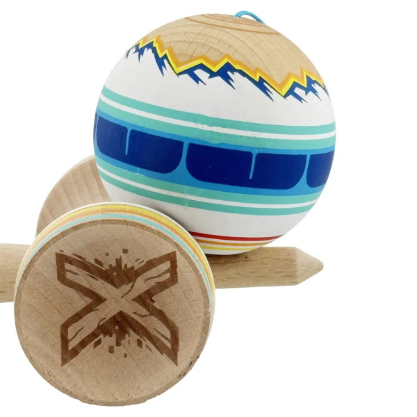 «kendama super sticky x original», rulment metalic, ața 62/65 cm, king size 7.5 x 6 x 18 cm, „munți" 9