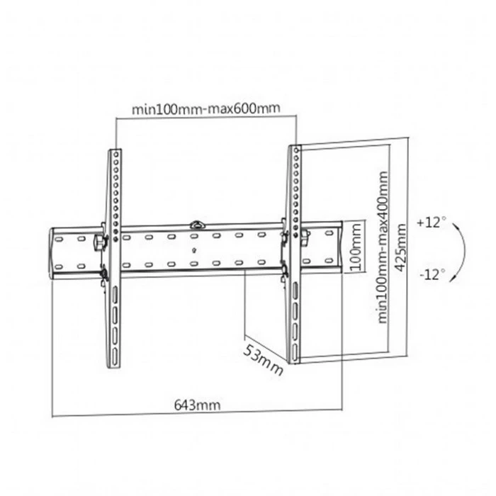 Suport înclinat pe perete gembird wm-70t-02, negru 2
