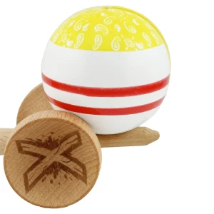 "kendama x original: chicanos", profesionala, flippy, rulment metalic, ața 62/65 cm, cupe mari, 7.5 х 6 х 18 cm, galben-alb Thumbnail 8