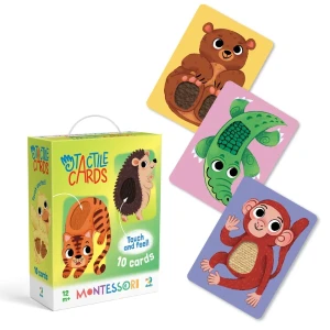 Set de carduri cu elemente tactile montessori „puii animalelor”