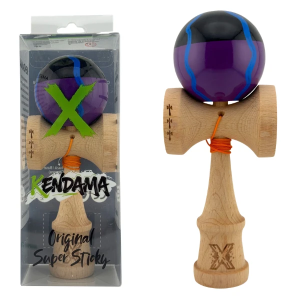 "kendama flippy x original", profesională, rulment metalic, ața 55 cm, ultra aderent, cupe mari, 7 х 6 х 18 cm, negru-mov cu linii 2