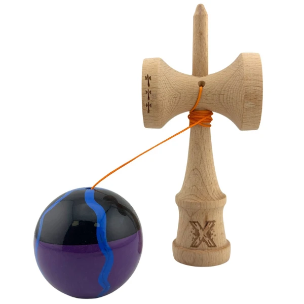 "kendama flippy x original", profesională, rulment metalic, ața 55 cm, ultra aderent, cupe mari, 7 х 6 х 18 cm, negru-mov cu linii 7