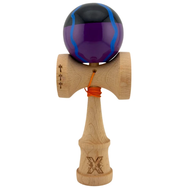 "kendama flippy x original", profesională, rulment metalic, ața 55 cm, ultra aderent, cupe mari, 7 х 6 х 18 cm, negru-mov cu linii 2