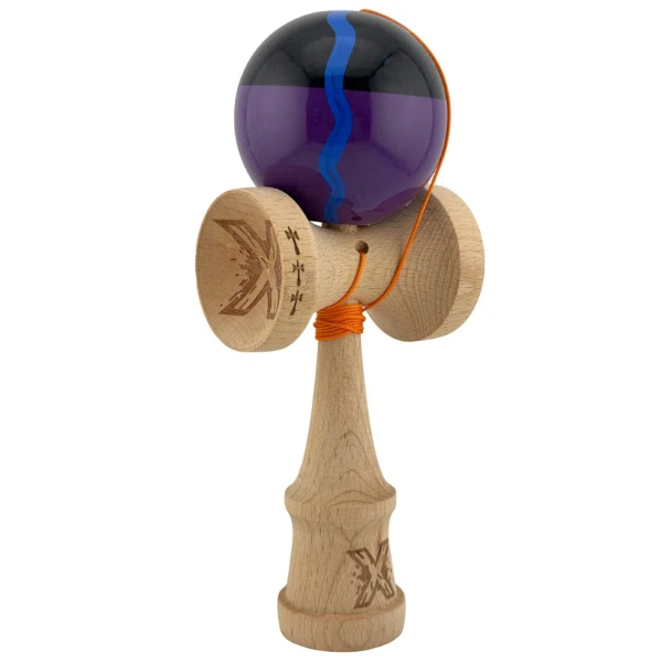 "kendama flippy x original", profesională, rulment metalic, ața 55 cm, ultra aderent, cupe mari, 7 х 6 х 18 cm, negru-mov cu linii 10