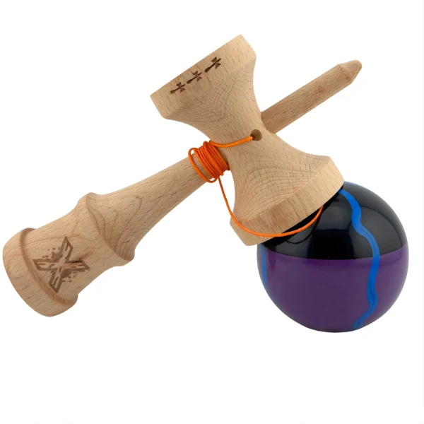 "kendama flippy x original", profesională, rulment metalic, ața 55 cm, ultra aderent, cupe mari, 7 х 6 х 18 cm, negru-mov cu linii 8