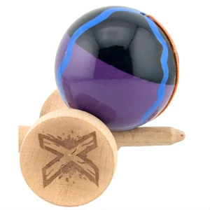 "kendama flippy x original", profesională, rulment metalic, ața 55 cm, ultra aderent, cupe mari, 7 х 6 х 18 cm, negru-mov cu linii Thumbnail 6