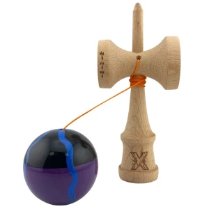 "kendama flippy x original", profesională, rulment metalic, ața 55 cm, ultra aderent, cupe mari, 7 х 6 х 18 cm, negru-mov cu linii Thumbnail 7