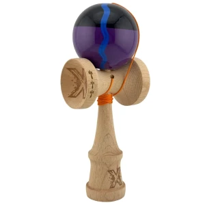 "kendama flippy x original", profesională, rulment metalic, ața 55 cm, ultra aderent, cupe mari, 7 х 6 х 18 cm, negru-mov cu linii Thumbnail 10