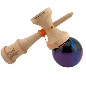 "kendama flippy x original", profesională, rulment metalic, ața 55 cm, ultra aderent, cupe mari, 7 х 6 х 18 cm, negru-mov cu linii Thumbnail 8