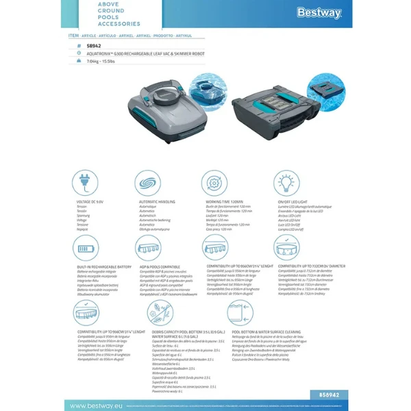Bestway robotul de curățare fără fir 2în1 aquatronix™ pro g300 10