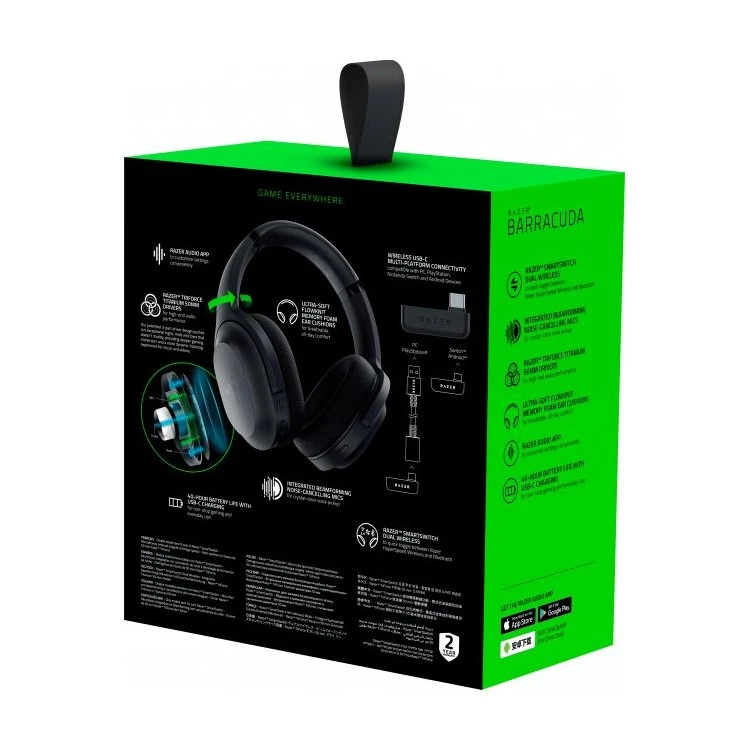 Игровая гарнитура razer barracuda, bluetooth/usb, чёрный 6