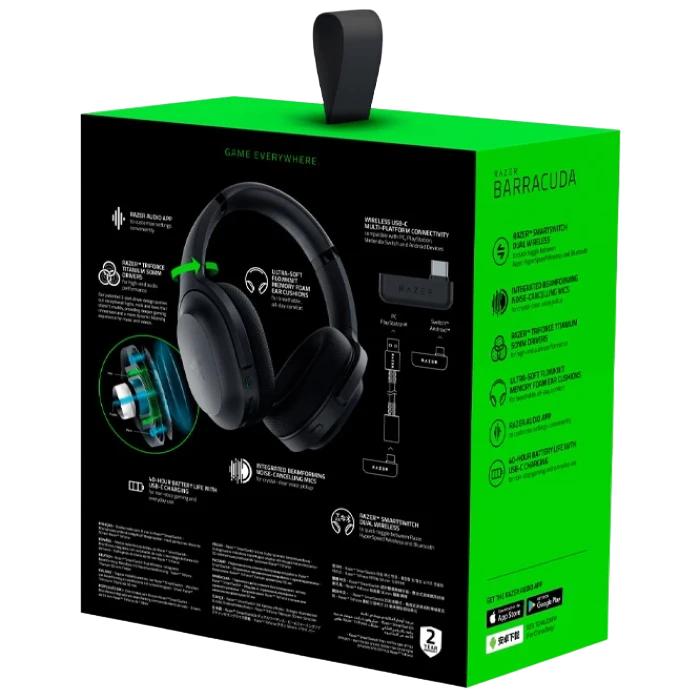 Игровая гарнитура razer barracuda, bluetooth/usb, чёрный 13