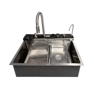 Chiuveta handmade sandonna hd7550 crom satin cu robinet cascadă reglabil