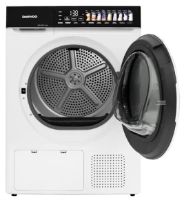 Сушильная машина daewoo ddr-hs9e-1, 9 кг, класс e, электронное управление, тепловой насос, сенсорные кнопки, чёрная панель управления с крупными пиктограммами Thumbnail 2