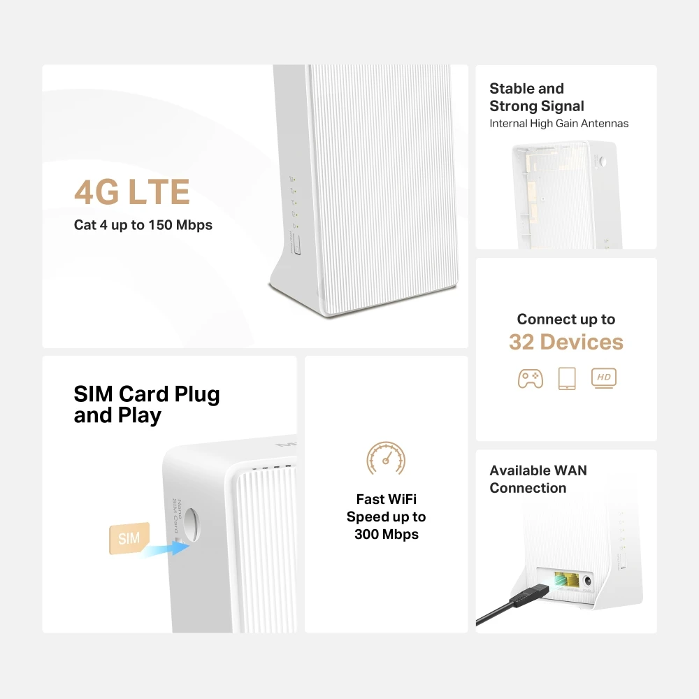 Mercusys mb112-4g 300mbps wireless n 4g lte router, connect up to 32 devices, wi-fi router mode 3