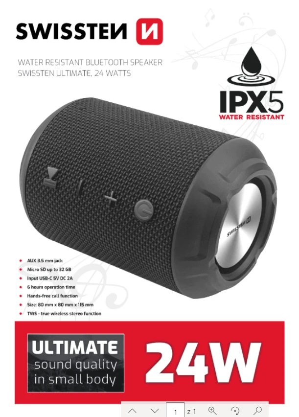 Boxa portabila swissten ultimate, bluetooth, 15w, negru 2
